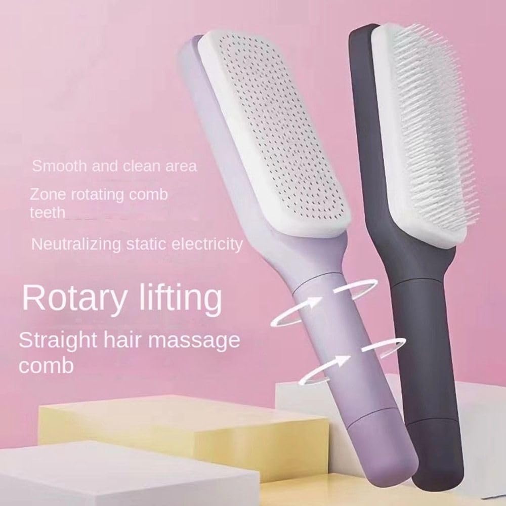 New Self-Cleaning Anti-Static Massage Comb – 4-in-1 Detangling Hairbrush for Adults & Kids – Self-Cleaning Hairdressing Brush for Smooth & Tangle-Free Hair