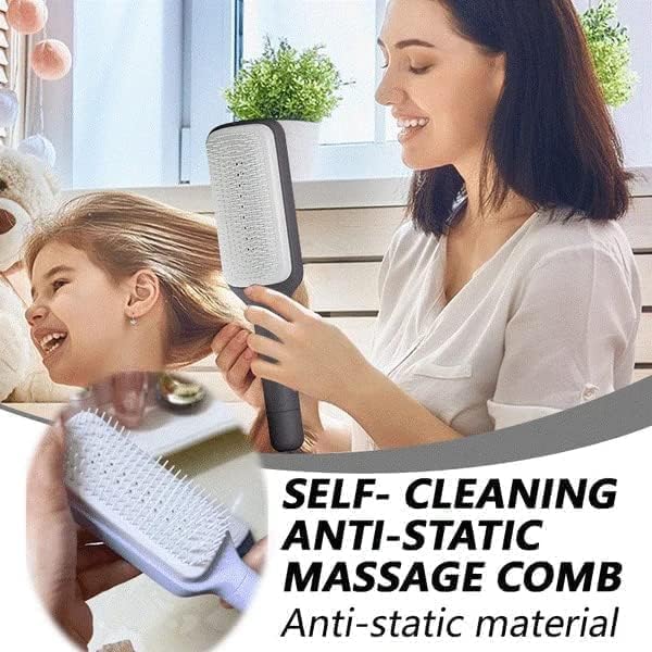 New Self-Cleaning Anti-Static Massage Comb – 4-in-1 Detangling Hairbrush for Adults & Kids – Self-Cleaning Hairdressing Brush for Smooth & Tangle-Free Hair