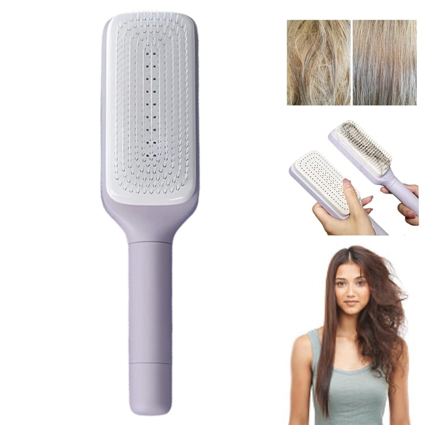 New Self-Cleaning Anti-Static Massage Comb – 4-in-1 Detangling Hairbrush for Adults & Kids – Self-Cleaning Hairdressing Brush for Smooth & Tangle-Free Hair