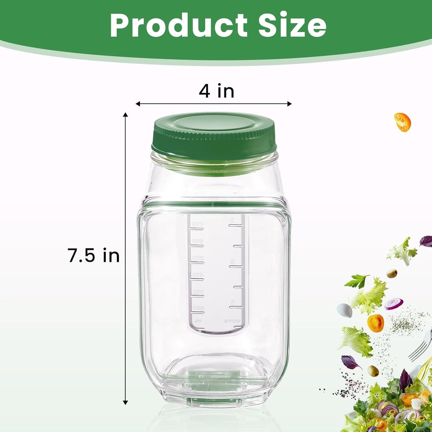 Leakproof Salad Jar with Dressing Container, Layered Food Storage Jar for Lunch, Portable Mason Jar Salad Container for Office, School & Travel, BPA Free Plastic Food Storage Container