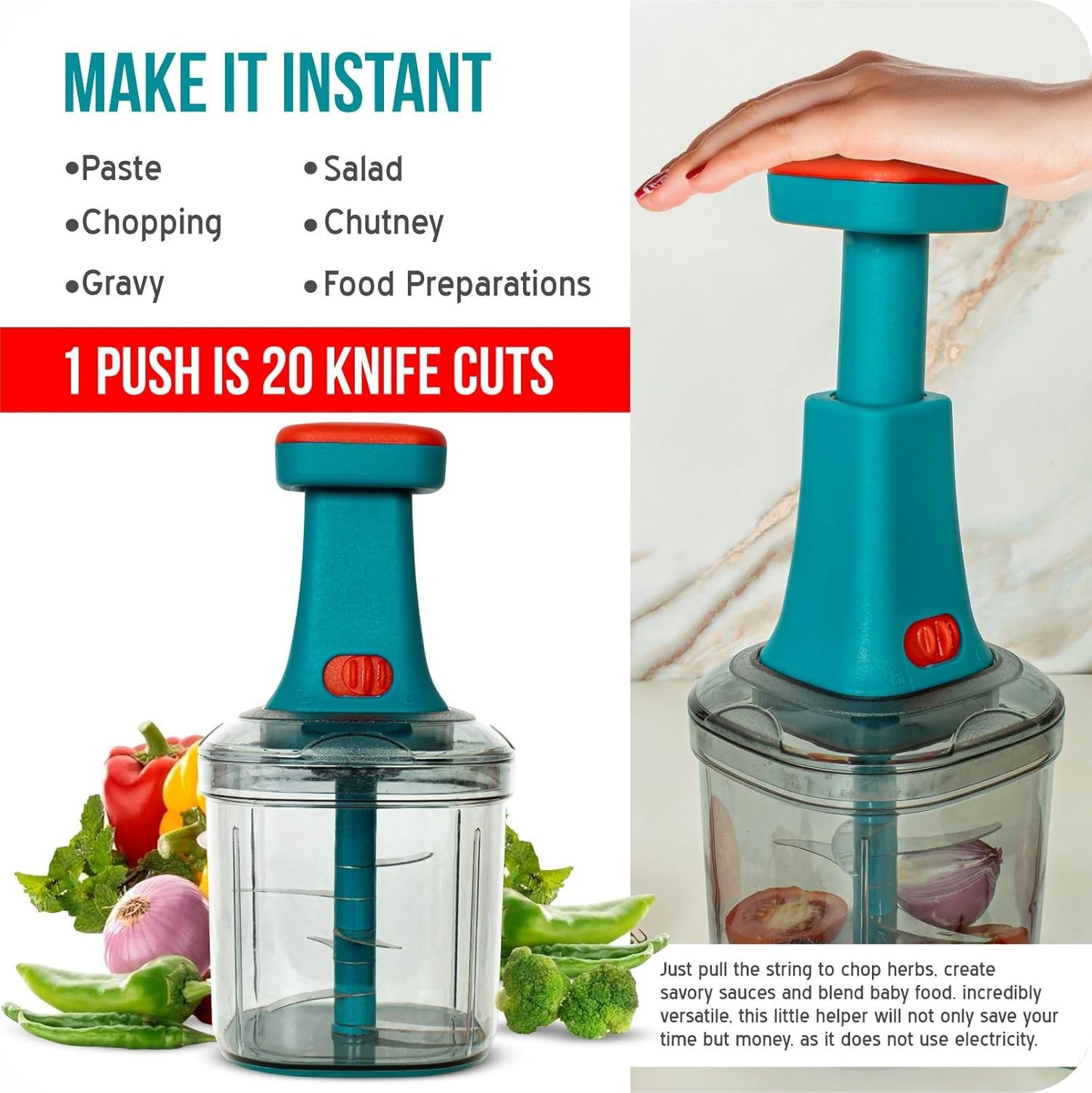 Hand Press Push Chopper with 6 Blades for Effortless Chopping Vegetables & Fruits (Assorted, 1000 ml, Plastic),